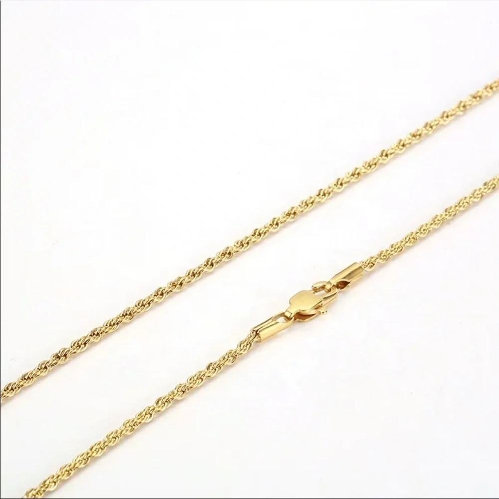 14K gold plated stainless steel twisted rope necklace 24 inches, 3mm